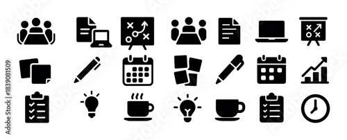 Business icons for teamwork, planning, and productivity tools