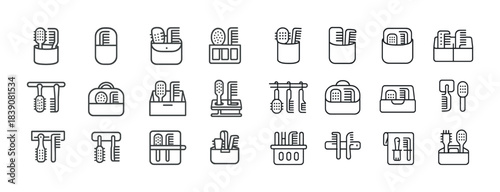 Icon set of toothbrush and toothpaste holders in minimalist line style