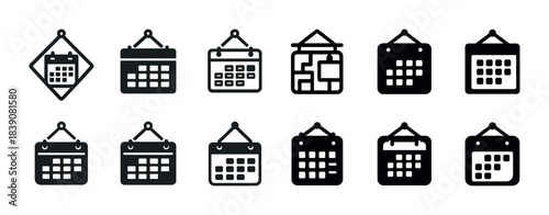Set of 12 hanging calendar icons in various styles and designs