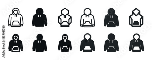 Variety of hoodie icons in different geometric styles