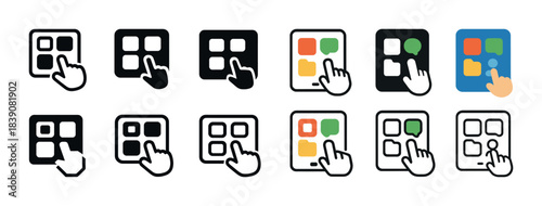 App icon set with hand gestures in various styles and colors