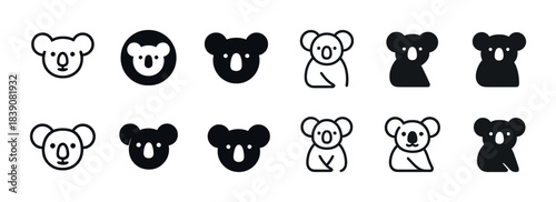 Simple koala icon set in various styles