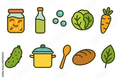 Vegetable and cooking flat icon set. Healthy food, recipe, kitchen icons collection