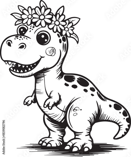 Cute Baby Dinosaur Wearing a Lovely Flower Crown