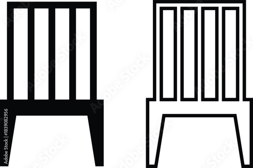 Furniture and chair icons set, collection of sofa, armchair, dining chair bar stool lounge seat, director chair table and seating symbols in solid and outline vector isolated on transparent background
