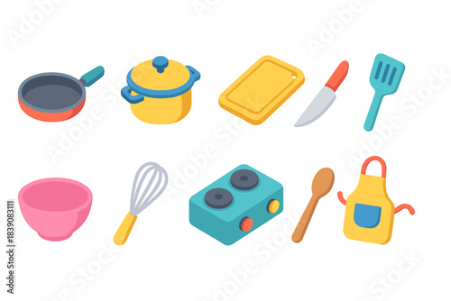 Kitchen tools flat icon set. Cooking, utensils, and gadget icons flat collection