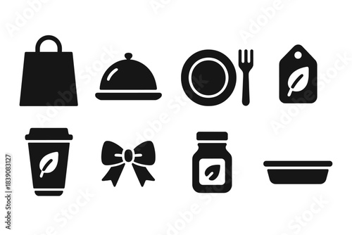 Eco-friendly silhouette icon set for sustainable lifestyle and shopping concepts