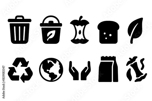 Eco-friendly, recycling solid icon set. Waste management and sustainability symbols