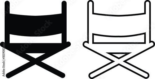 Furniture and chair icons set, collection of sofa, armchair, dining chair bar stool lounge seat, director chair table and seating symbols in solid and outline vector isolated on transparent background