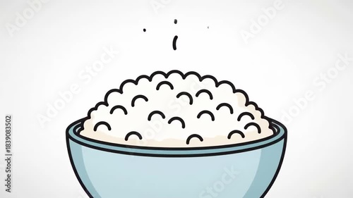 Steaming Bowl of White Rice Illustration.