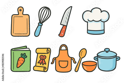 Cooking, kitchen flat icon set. Chef, culinary tools collection for cooking enthusiasts