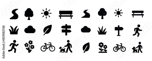 Pictogram set: nature, recreation, transportation, direction icons