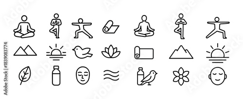 Minimalistic yoga and nature icons set for wellness and meditation themes
