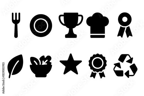 Cooking and dining solid icon set. Kitchen, food, culinary symbols collection.