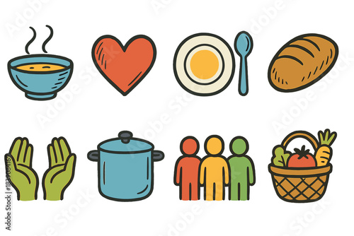 Food and cooking icon set. Flat style for kitchen, cooking, and meal preparation