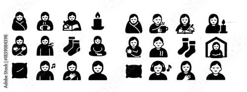 Simple icons of self-care activities for relaxation and wellness