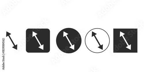 Diagonal two-way arrow icon for resizing windows | UI element for scale or zoom function | Full screen mode toggle vector graphic | Black and white interface button symbol