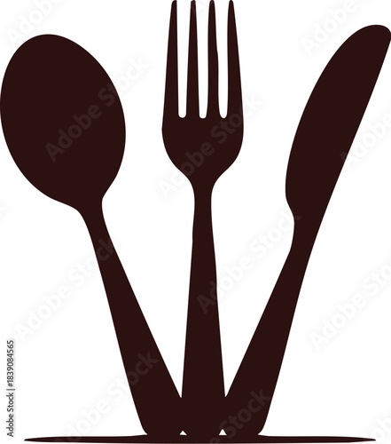 Overlapping V-shape spoon, fork, and knife cutlery silhouette iconcutlery, spoon, fork, knife, silhouette, restaurant, food, icon, dining, meal, kitchen, vector, simple, abstract, overlap, logo, elega
