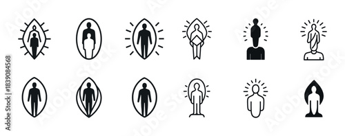 Minimalist human silhouette icons in various poses and outlines