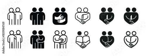 Icons depicting embrace and friendship symbols