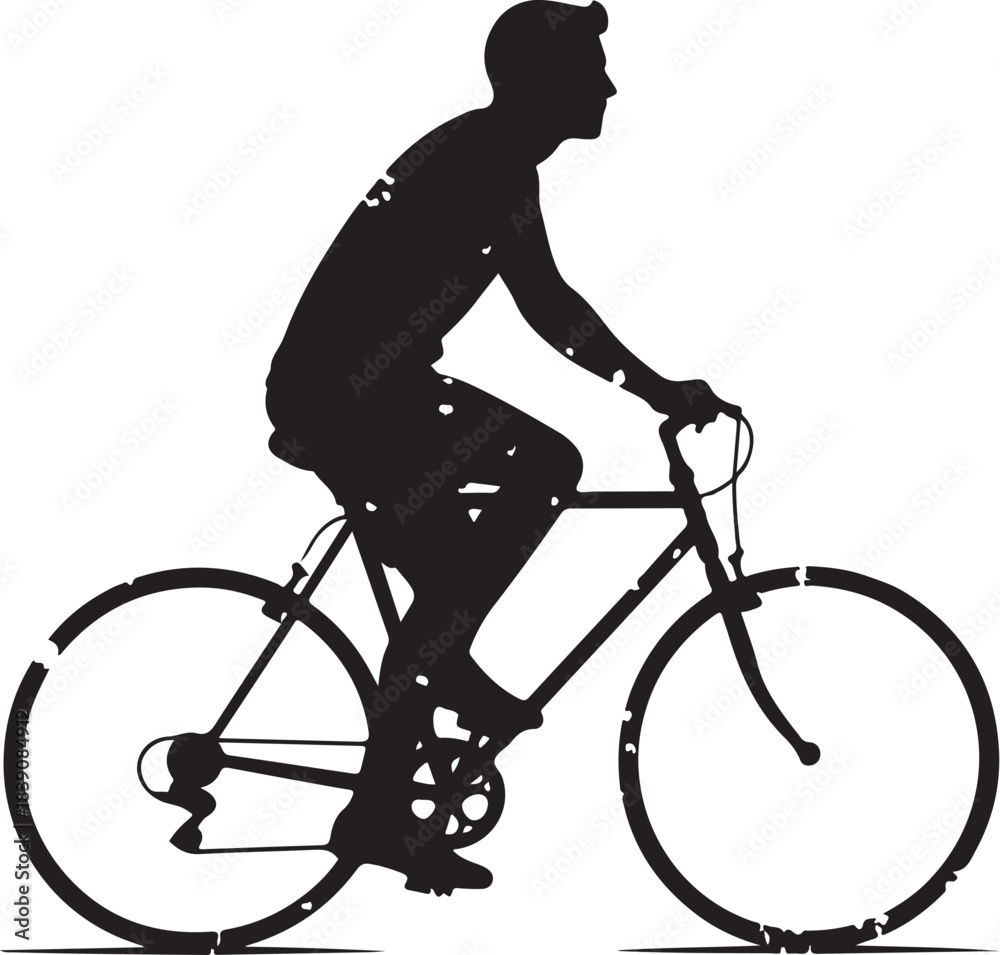 Obraz premium Distressed male cyclist riding a bicycle silhouette vector graphic illustration