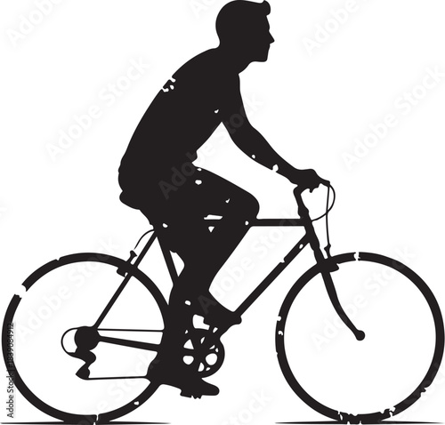 Distressed male cyclist riding a bicycle silhouette vector graphic illustration