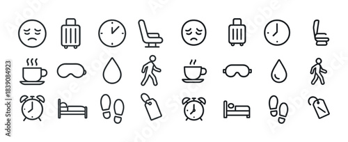 Set of travel and sleep icon illustrations in minimalist design
