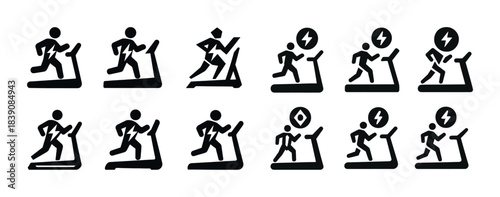 Treadmill workout icons: energetic running and fitness symbols