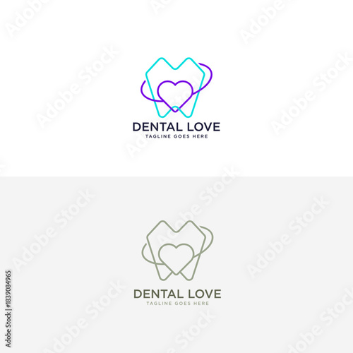 Outline Dental Logos with Heart Shapes