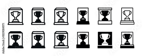 Set of iconic black and white trophy illustrations in different styles