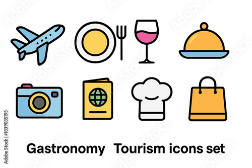 Gastronomy, tourism outline icon set. Travel, culinary, dining outline icons collection