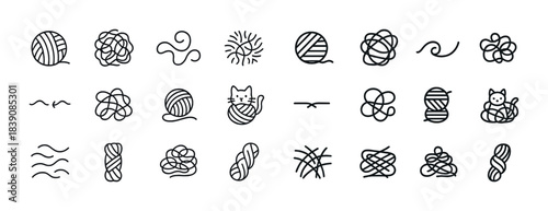 Collection of yarn and cat doodles in various styles