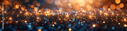 Panoramic Bokeh Lights - Abstract Background Featuring Golden and Blue Light Orbs