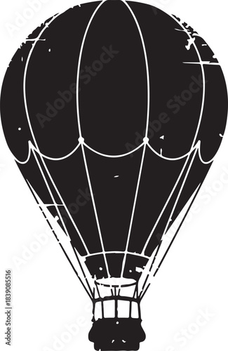 Vintage Hot Air Balloon Distressed Grunge Silhouette Illustration for Travel Design