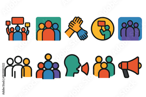 Community and teamwork outline icon set. Collaboration, engagement outline collection.