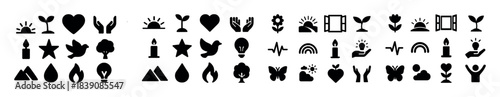 Black icons set: nature, wellness, and symbolic elements collection