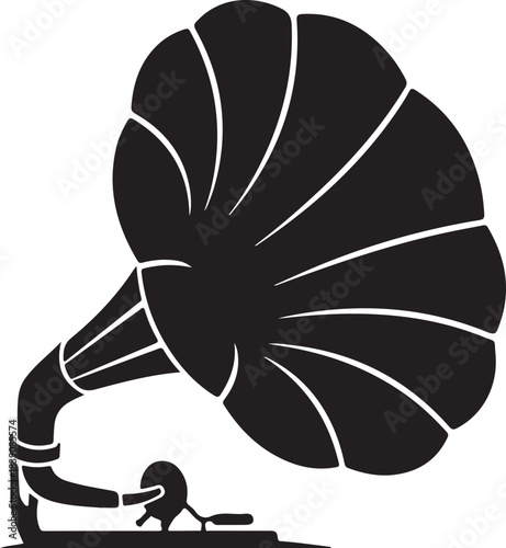 Vintage old classic gramophone music player silhouette vector illustration icon design