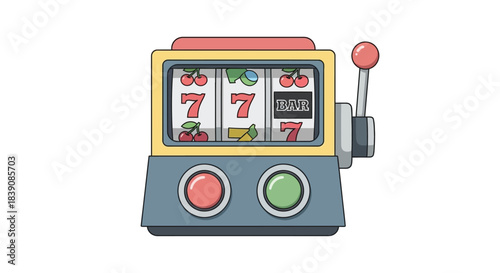 Colorful slot machine illustration showcasing winning combination and vibrant design.