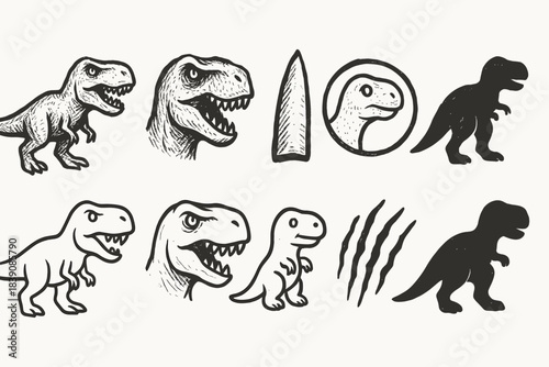 Dinosaur silhouette icon set. Prehistoric, jurassic, reptile silhouettes illustrated
