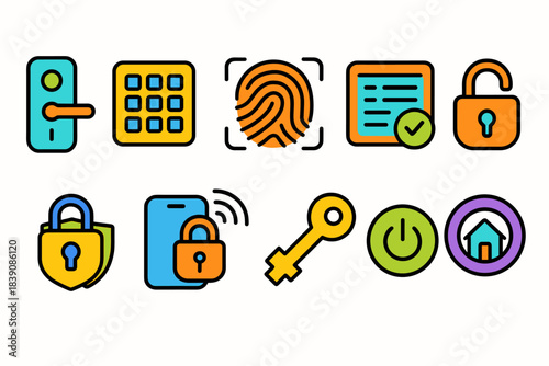 Security and access outline icon set. Access control, security solutions line collection