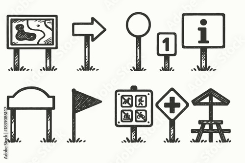 Camping, hiking linear icon set. Outdoor adventure icons collection in line style