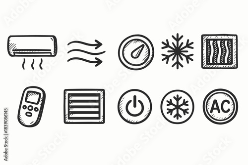 Climate control outline icon set. Air conditioning and heating symbols collection