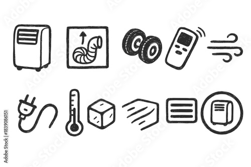 Air conditioning, hvac flat icon set. Cooling, ventilation symbol flat collection