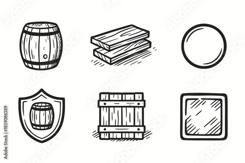 Woodworking and carpentry outline icon set. Craft, tools, lumber line icons collection