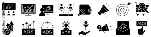Advertising  icon vector set. Ads illustration sign collection. commercial symbol. marketing Logo. promotion web icon.