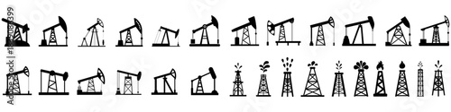 Pump Jack icon vector set. Oil illustration sign. Oil Drilling symbol collection. Oil Pumping logo.