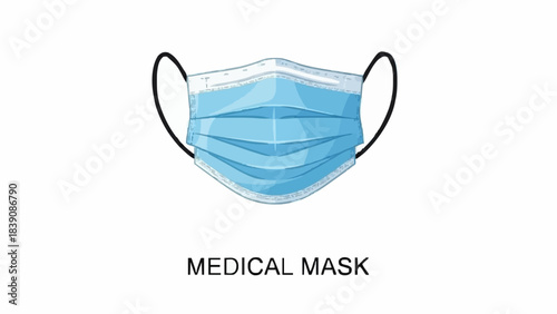 Medical mask for protection against viruses and bacteria isolated on white background, typical 3-ply surgical mask to cover mouth and nose, concept of healthcare and prevention during pandemic