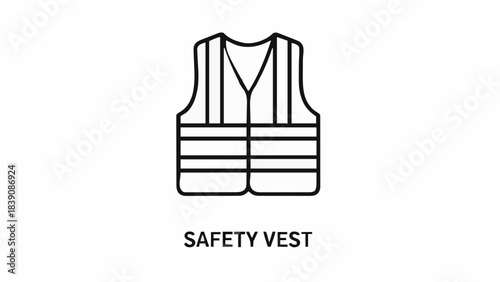 Safety vest line icon outline vector sign linear style pictogram isolated on white personal protective equipment worker clothing high visibility protection workwear uniform