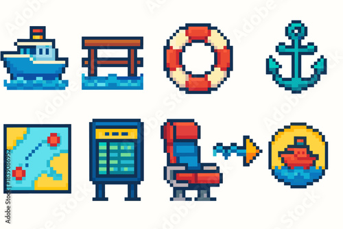 Nautical, maritime linear icon set. Boating, navigation tools linear collection