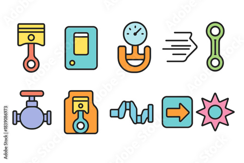 Automotive mechanical outline icon set. Car parts, engine components line collection.
